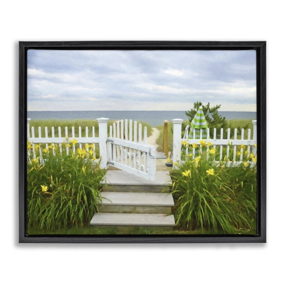 Stupell Industries Coastal Garden Path to Beach Black Floating Frame Canvas Art, 21 x 17, by Graffitee Studios