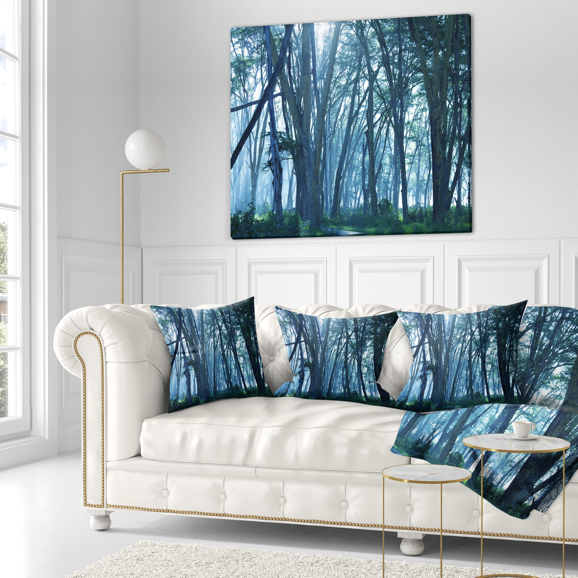 Designart Dense Rain Forest on Foggy Day - Landscape Printed Throw Pillow - 16x16