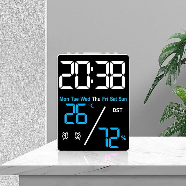 Feltree LED Screen Concise Clock Multifunctional Digital Clock Display Date Week Temperature Humidity Daylight Saving Times Adjustable Brightness Two Alarm Settings