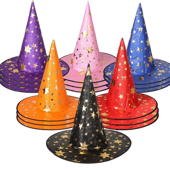 Halloween Kids Witch Hat For Boys Girls Women Star Print Wizard Hat Witch Hat Decoration Witch Accessories (Red)