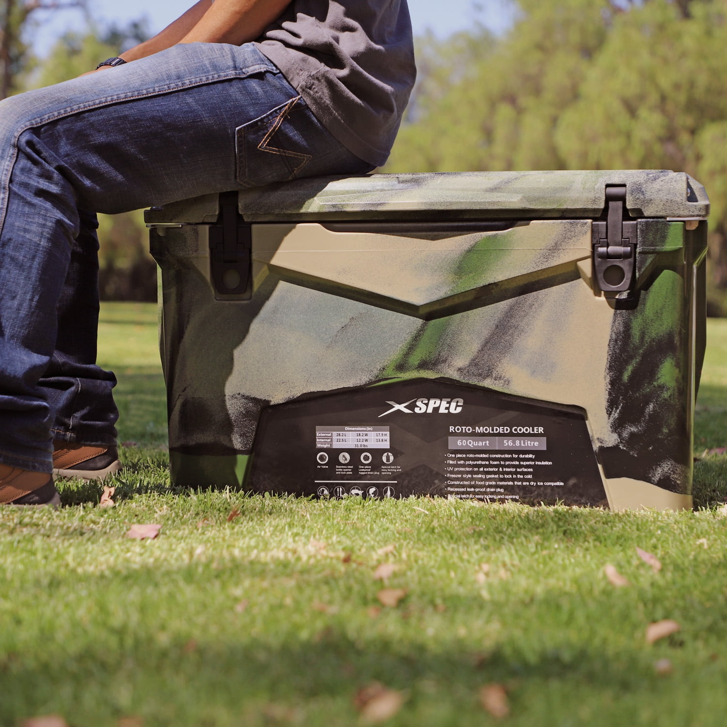 Xspec  60 Quart Roto Molded High Performance Camping Cooler Ice Chest | Pro