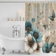 thumbnail image 3 of Teal Tulip Butterfly Shower Curtain, Waterproof Shower Curtains for Bathroom, Beige Turquoise Floral Vintage Rustic Washable Fabric Bathtub Curtain Set Bath Decor with 12 Hooks Standard 72"x72", 3 of 8