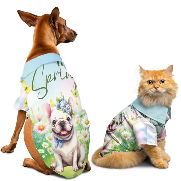 French Bulldog Hello Spring Time Flower Floral Nature Hawaiian Summer Shirt for Small Medium Large Dog Cat Dog Lover Gifts - 02031