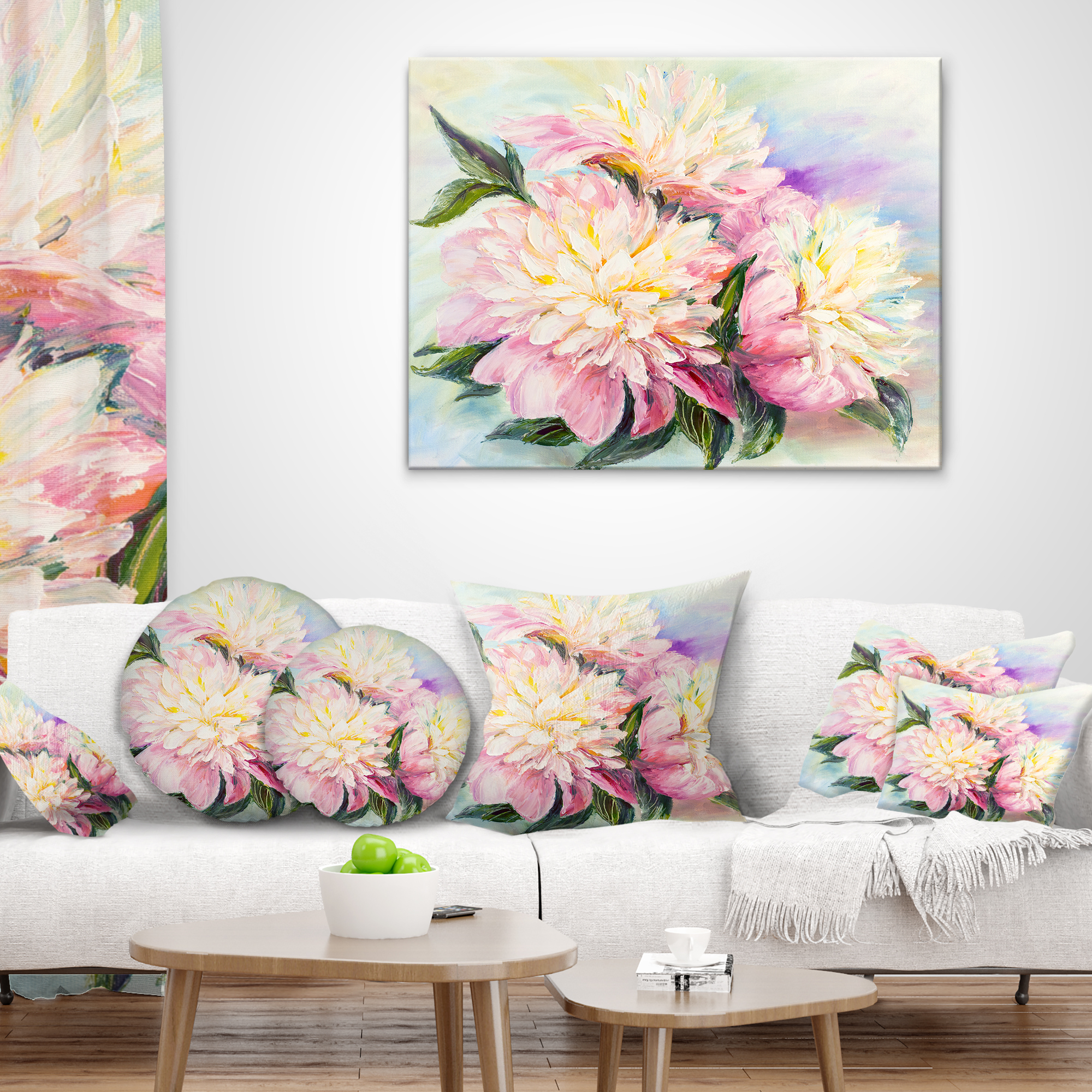 Designart Blooming Pink Peonies - Floral Throw Pillow - 16x16