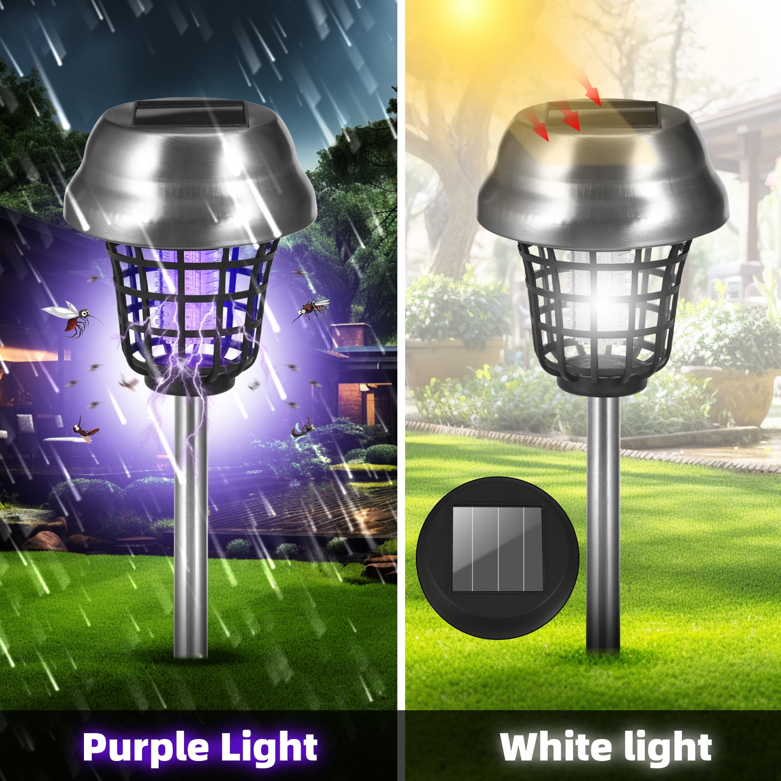 Outdoor Solar Bug Zapper Repellent Lamp Stake Light, 2-Pack, Effective Mosquito & Fly Killer for Yard Garden Camping