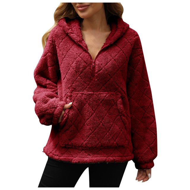 Sudadera con capucha y media cremallera holgada para mujer - Chaqueta informal y cómoda para el frío