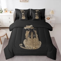 Manfei Animal Cheetah Twin Bedding Sets 7-Piece for Boys Girls,Black Ribbon Bow Bedding Comforter Set Microfiber,Jungle Wildlife Breathable Sheet Sets,Luxury Bedroom Decor,Reversible