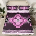 thumbnail image 2 of jejeloiu Southwestern Aztec Geometric Full Size Sheets,Rustic Western Boho Bed Sheets,Purple White Sheet Sets For Teens,Ultra Soft Home Decor,4-Piece, 2 of 7