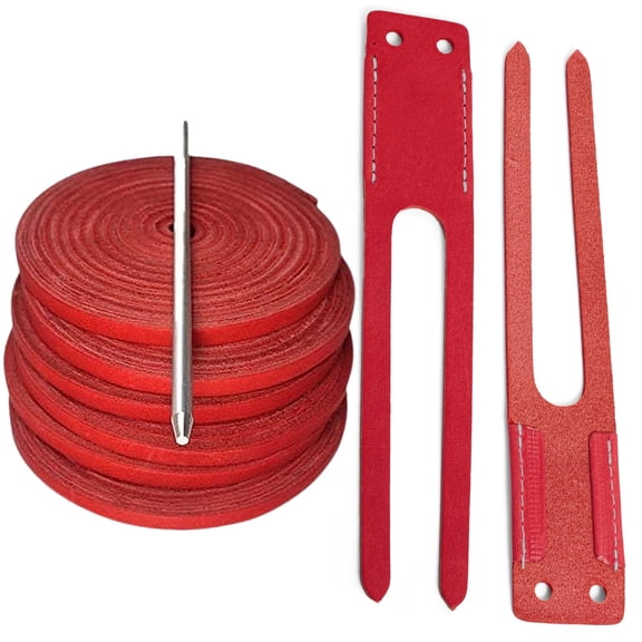 TOFL Baseball Glove Lace Kit | 6 Leather Glove Laces, a Lacing Needle, Set of Thumb & Pinky Straps | Heavy Duty Cowhide for Baseball & Softball Glove Relacing Kit | Red