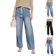 thumbnail image 6 of Women's High-Waisted Cargo Denim Pants - Elastic Waist 6-Pocket Wide Leg Loose Casual Jeans, Sky Blue Size XXL, 6 of 6