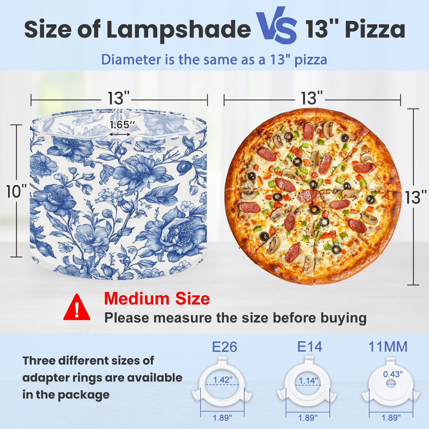 Lampshades 2 Pack Bloom Vintage floral seamless Spring flowers Blue white 13"x13"x10" Light Shade for Table Lamps Floor Lamps Drum Lamp Shades Lampshade Replacement Easy Assembly