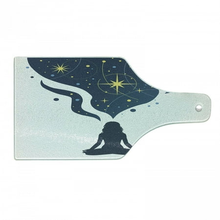 

Astral Cutting Board Lotus Posed Woman Silhouette Abstract Starry Smoke Decorative Tempered Glass Cutting and Serving Board in 3 Sizes by Ambesonne