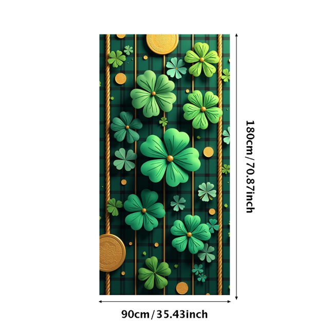Lucky Clover Coin Pattern St Patrick's Day Party Backdrop Banner Wall Decor Green Shamrock Leaf Decoration Photography Props Background Festive Event