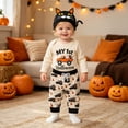 thumbnail image 2 of Rggeeun Halloween Girls Sets Baby Bodysuit Baggy Sweatpants & Hat Graphic Matching Sets Vacation Stylish,Beige,6-9 Months, 2 of 6