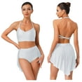 thumbnail image 4 of SiiRoh Women's 2 Piece Lyrical Dance Outfits Halter Sleeveless Crop Top with Irregular Skirt Briefs White M, 4 of 5