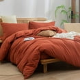 thumbnail image 4 of BESTOUCH Duvet Cover Set King 100% Washed Cotton Linen Feel Soft Chic Lightweight 3Pcs (Burnt Brick Red, 104"x90"), 4 of 8