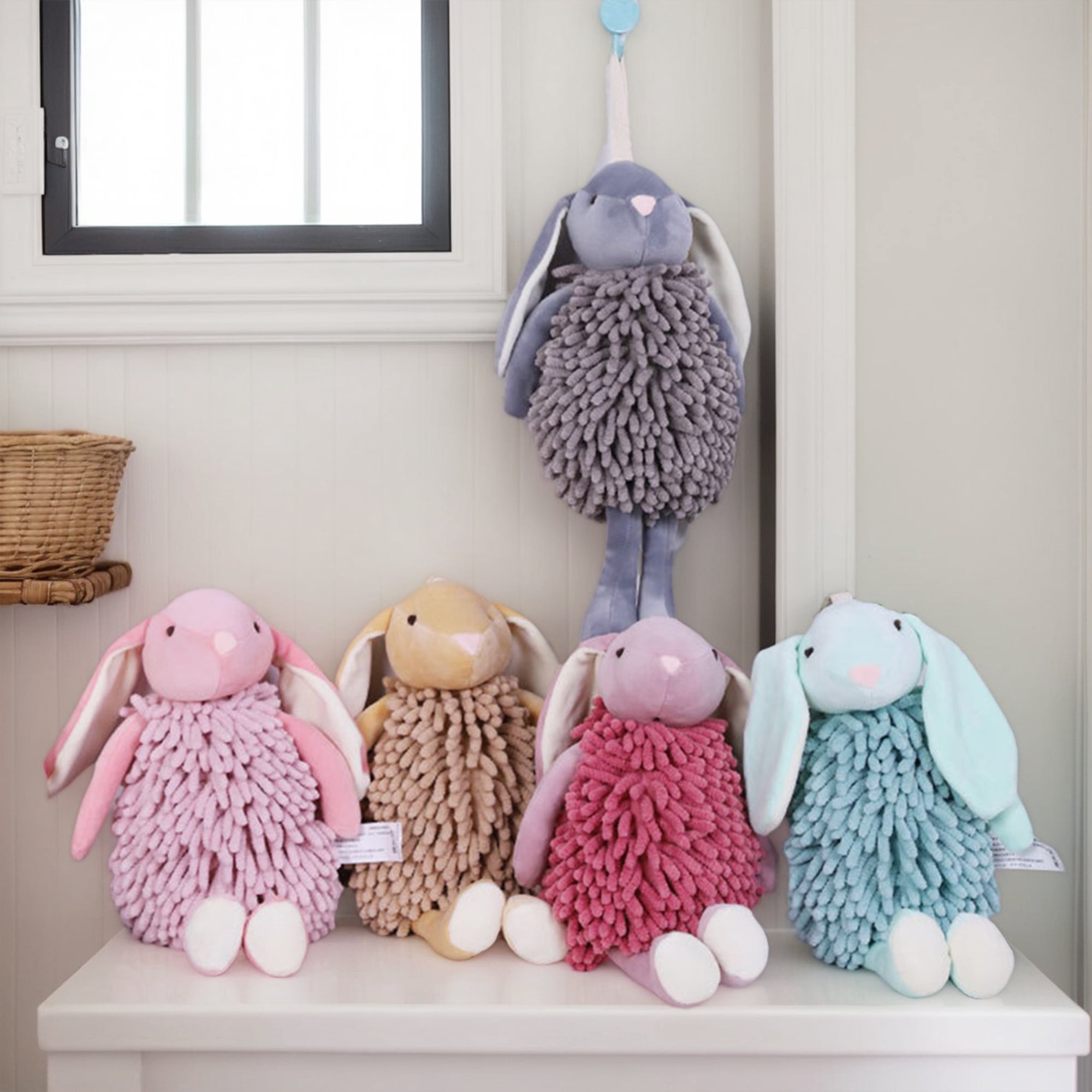Unique Bargains Cute Cartoon Rabbit Shape Chenille Hand Towels Green