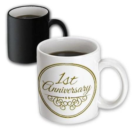 3dRose 1st Anniversary gift - gold text for celebrating wedding anniversaries 1 first one year together, Magic Transforming Mug, (Best One Year Wedding Anniversary Gifts For Him)