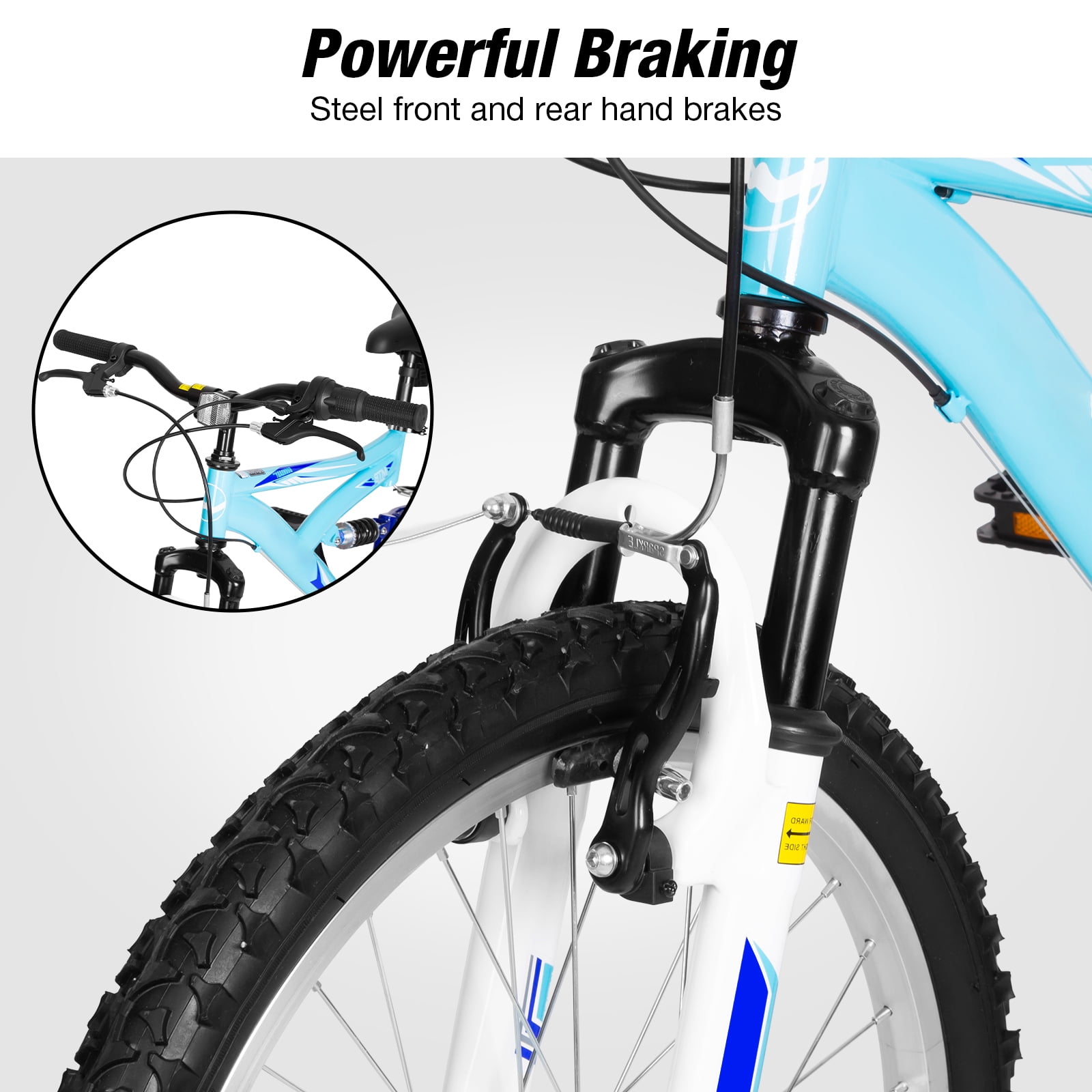 Hykolity Kids Mountain Bike 24 inch MTB Bicycle Age 8-14 Years Height 56-66 in Tween Cycling Full Suspension Sport Outdoor Bikes - Blue