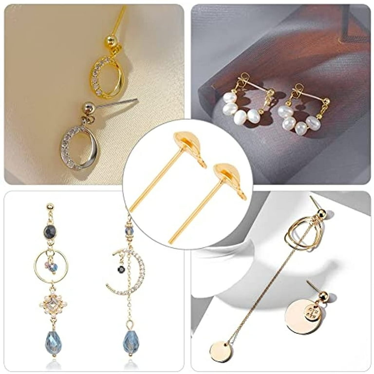400Pcs Brass Stud Earring Findings Ball Stud Earrings Set with 1mm