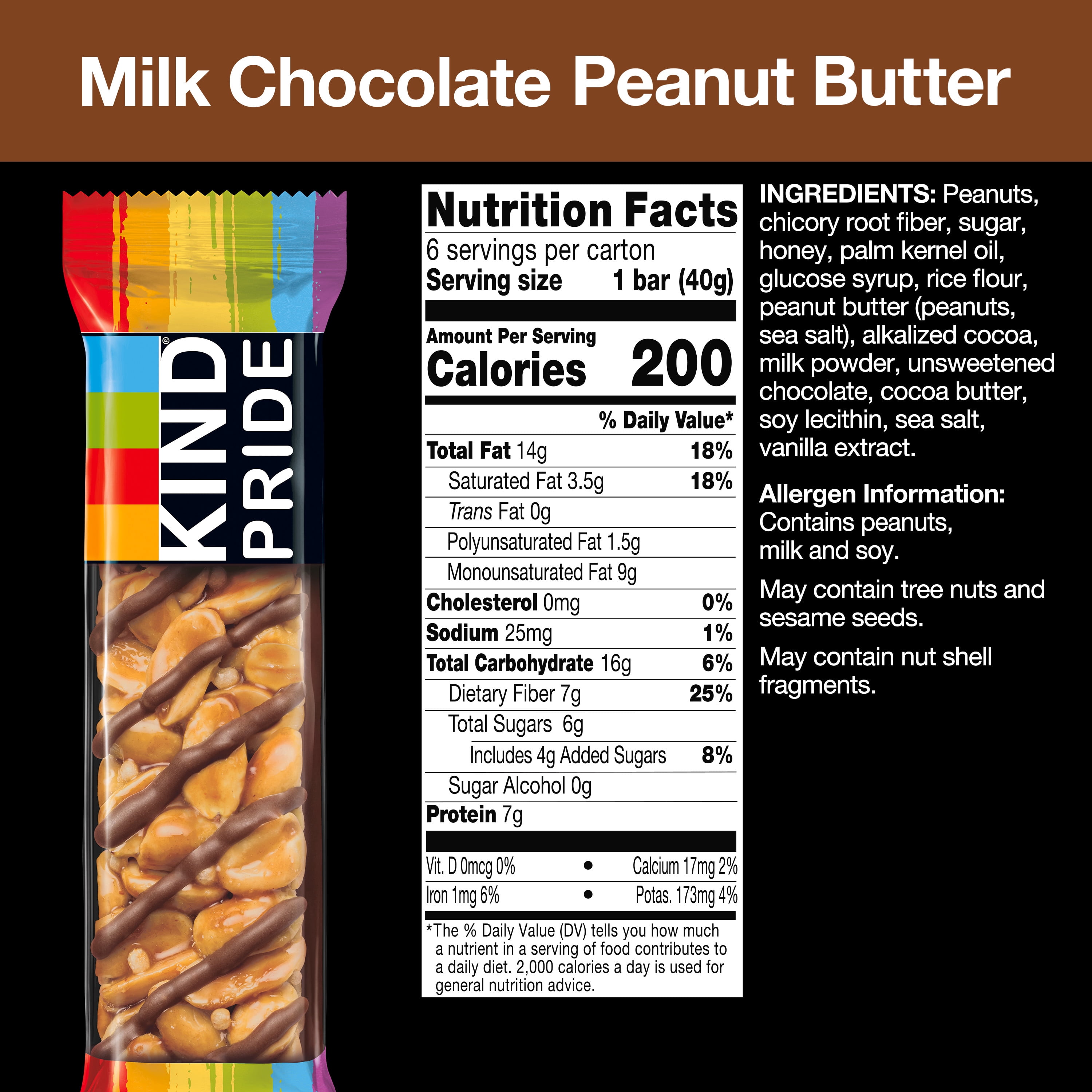 KIND Pride Bars, Milk Chocolate Peanut Butter, 1.4 oz, 6 Count