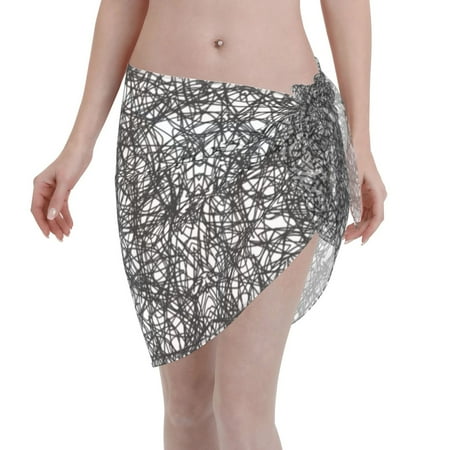 Swimsuit Coverups For Women Black Ink Scribbles Sarong Beach Bikini Wrap Sheer Short Skirt Chiffon Scarf For Swimwear