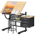 thumbnail image 2 of Adjustable Glass Drafting Table Drawing Desk with Stool  Angle Adjustable Drawing Table Drawing Desk Tiltable Tabletop Craft Station with Storage Drawers, 2 of 2