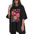 thumbnail image 4 of Plus Size Shirt for Women Black Tops for Women Oversized Short Sleeves Shirt for Women Flower23 T Shirt Crewneck Shirt for Women 3XL, 4 of 5