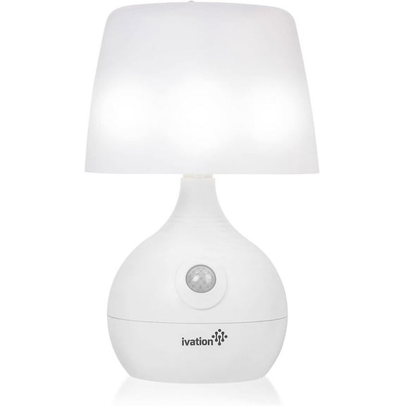 Ivation LED Battery Powered Lamp - Operated Motion Sensor Table Lamp White