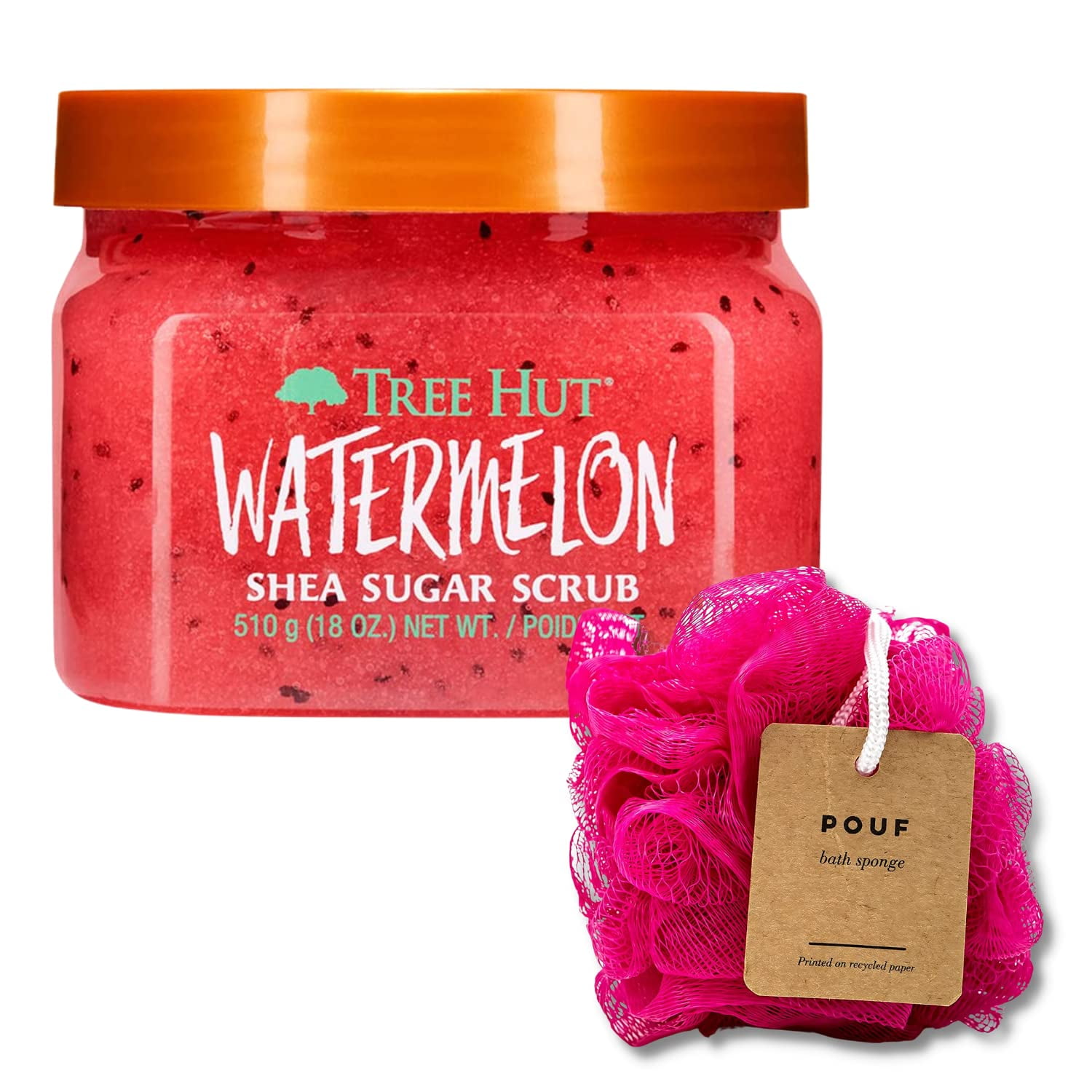 Tree Hut Watermelon Shea Sugar Scrub Bundle with Mesh Bath and Shower