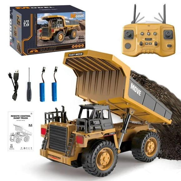 Remote Control Dump Truck Toys,13 Channel 4WD RC Construction Toy Vehicles with Sounds & Lights, 2 Batteries,Christmas Birthday Gifts for Boys Kids Age 3+