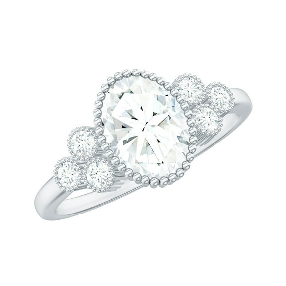 Rosec Jewels Certified Moissanite Oval Engagement Ring 1 Carat - 6X8 mm - Solitaire Ring for Women - D-VS1 Quality, 925 Sterling Silver, US 4.00