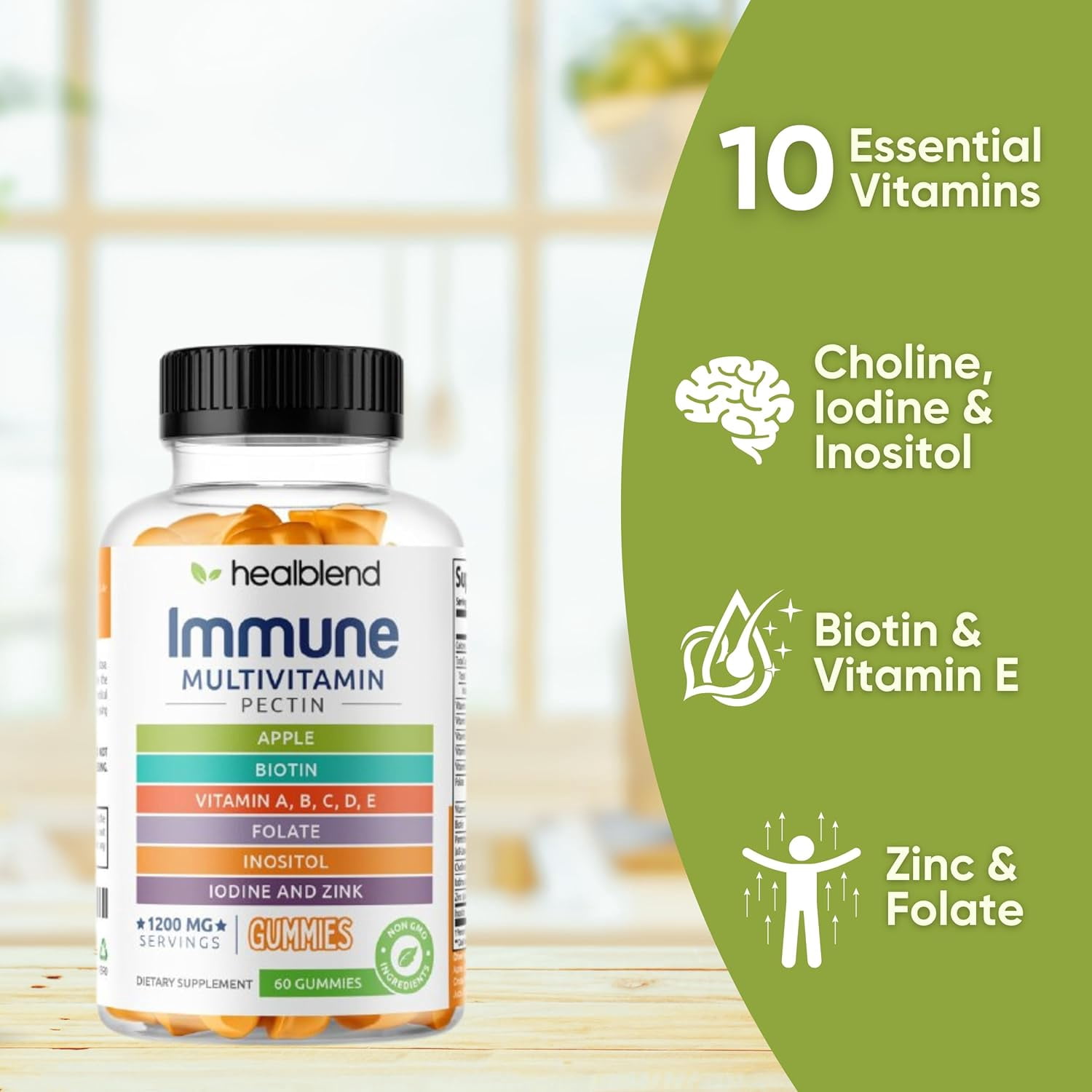 Healblend Multivitamin Gummies for Adults – Vitamin A, B, C, D, E, Zinc & Biotin – Immune & Energy Support – Vegan, 60 Gummies (2-Pack)