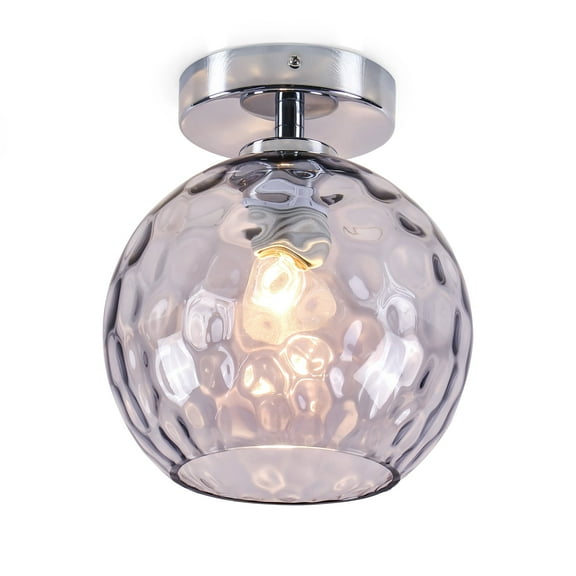 8'' Semi Flush Mount Ceiling Light, Glass Ceiling Light Fixture for Porch, Hallway, Entryway, Kitchen, Chrome