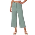 thumbnail image 5 of Inleife Women's Solid Color Cropped Pants Summer Ladies Wide Leg Elastic Waist Button Capris with Pockets And Slit Hem Green XL, 5 of 6