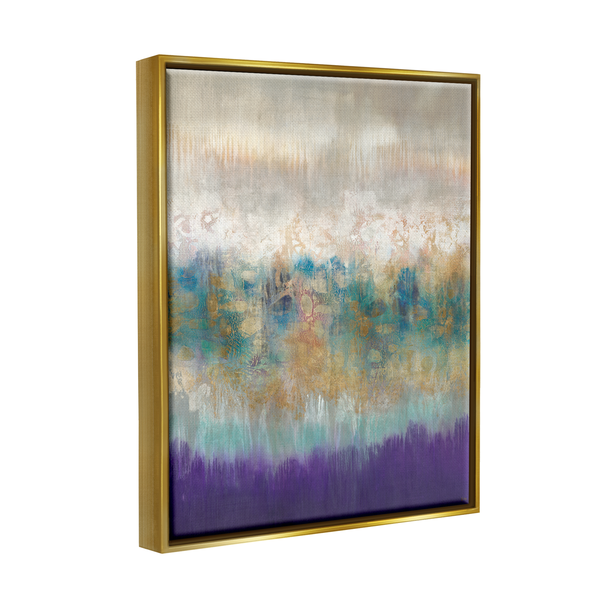 Stupell Industries Elegant Purple Grey Gold Brush Stroke Abstract Painting Metallic Gold Framed Floating Canvas Wall Art, 24x30, by K. Nari
