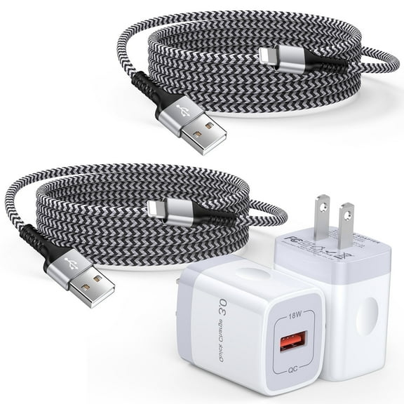 Compatible for iPhone Charger Block, 2 Pack 18W Wall Charger Block with 6FT Charging Cable, USB Brick Cube Charging Station Power Base Compatible for iPhone 14 13 12 11 Pro Max,iPad,AirPods(White)