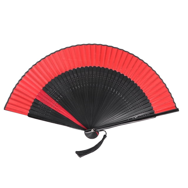 Antigüedades Abanico de baile Abanico artesanal Abanico plegable Abanico de mano Estilo antiguo para amigos Familia Compañero de trabajo (S Shape Hollow + Red Fan Cover)