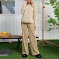 thumbnail image 4 of Knit Lounge Set for Women 2 Piece Striped Loungewear Sweater Cardigan and Wide Leg Pants Outfits Fall Casual Loose Suits (Khaki Free Size), 4 of 4