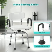 Naipo 360° Swivel Shower Chair for Elderly & Disabled - Adjustable Height Bath Chair with Armrests, Backrest & Non-Slip Seat - 300 lbs Capacity, White