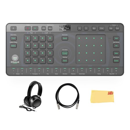 Pioneer DJ AlphaTheta Chordcat 8-Track Groovebox Bundle with Gearlux Headphones, MIDI Cable, and Austin Bazaar Polishing Cloth