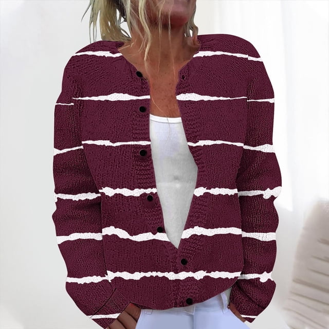 Cárdigan informal de punto estampado para mujer, con chaqueta abotonada y abrigo superior para mujer