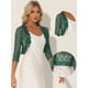 thumbnail image 2 of Top de encogimiento de hombros para mujer Allegra K Cárdigan de encaje floral Transparente manga 3/4 Verde Oscuro M, 2 of 6