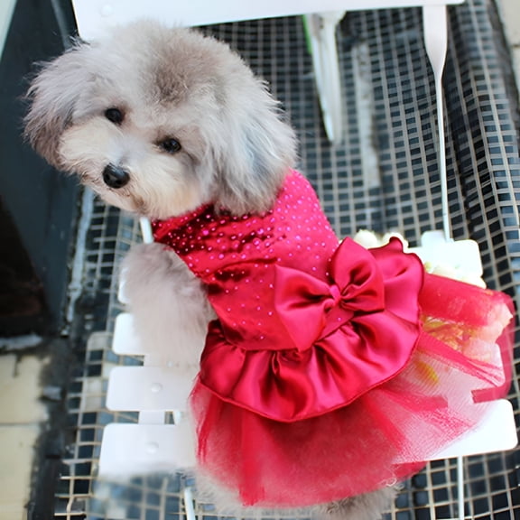 TELOLY Puppy Princess Sequined Bow Dog Tutu Dress Dog Pleated Shirt for Birthday Party