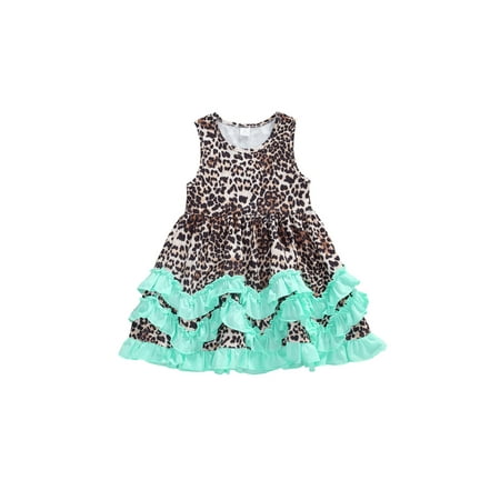 

Calsunbaby Little Girls Dress Leopard Print Sleeveless Round Neck Layered Pleated Hem Princess Dress for Kids 1-6 Years