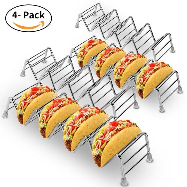Taco Holder Set Of 4, Premium Stainless Steel Taco Stand Rack For Kids Hard Or Soft Shell Tacos