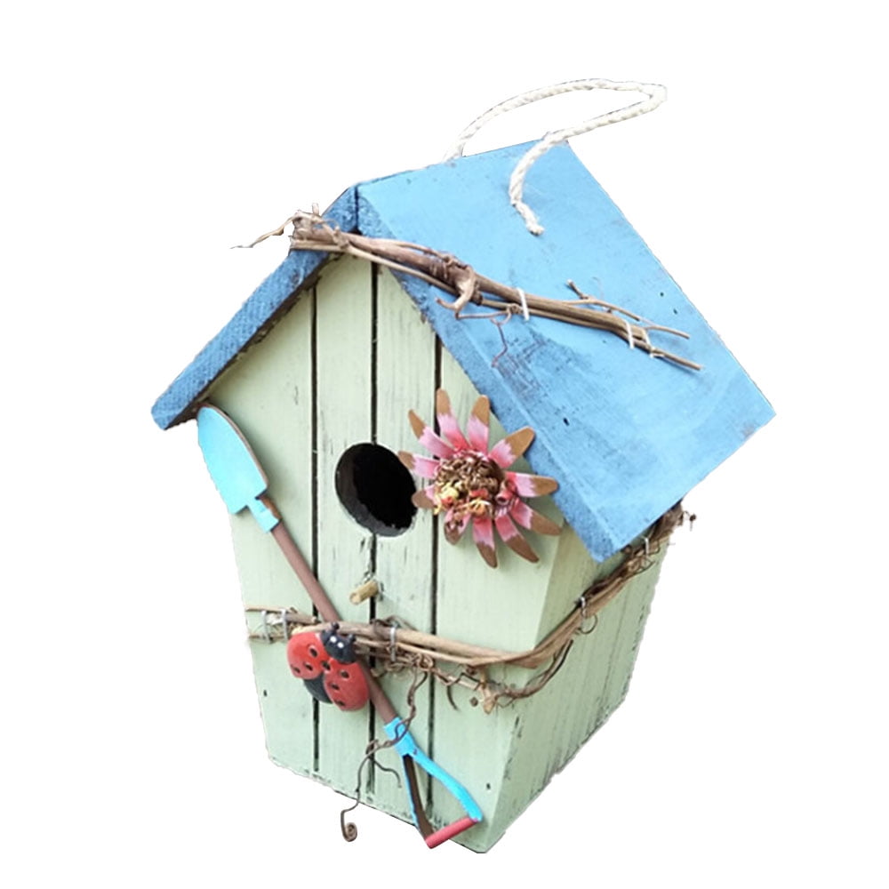 Hanging Wooden Birdhouse Floral Decor Bird House for Outdoor Yard
