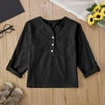 thumbnail image 2 of Tanghaowl T Shirts for Girls Linen Shirts For Girl 3/4 Sleeve V Neck Blouses Buttons Loose Fit T Shirts Solid Color Summer Holiday Tops Kids Long Sleeve Shirt, 2 of 7