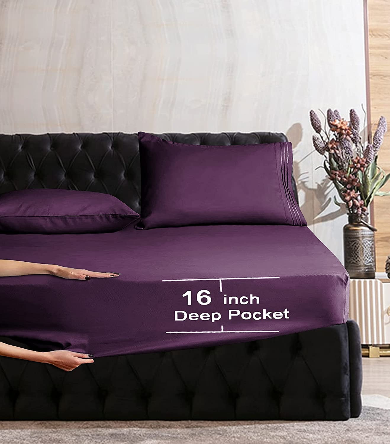 1500 Series Soft 1-Piece Fitted Sheet, Full Purple
