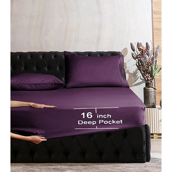 1500 Premier Hotel Collection Egyptian Quality 1-Piece Fitted Sheet, , California King Purple